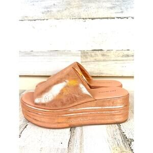 Free People Womens 7 Rose Gold Leather Harbor Platform Slip On Sandals